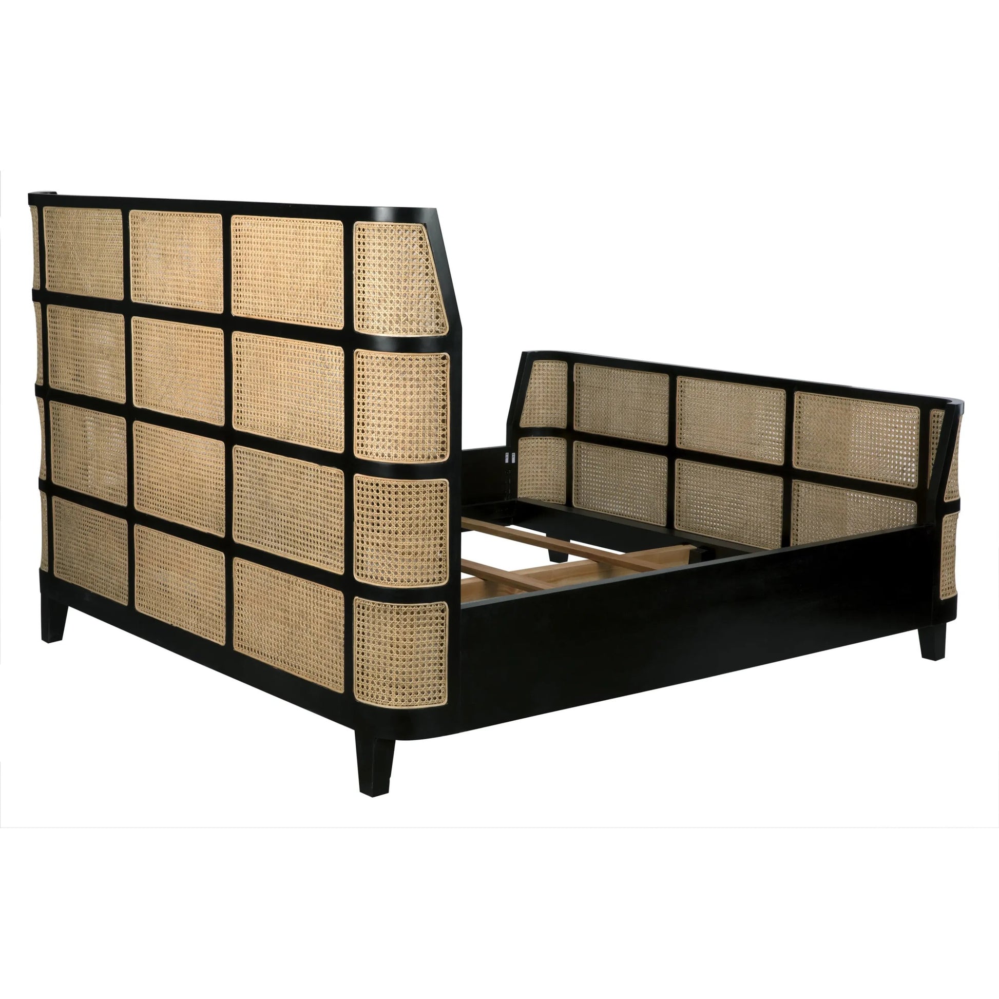 Porto Bed by Noir in hand rubbed black. Made from mahogany in a eclectic & global style.