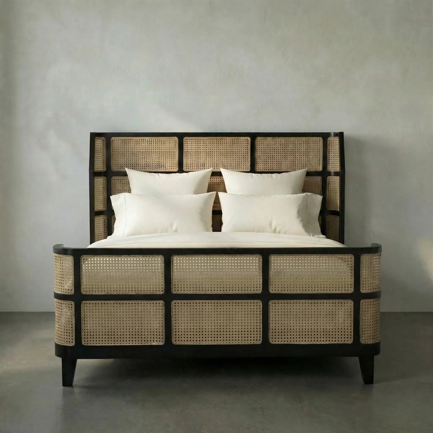 006 SR-707643 | Lifestyle | Porto Bed by Noir in hand rubbed black. Made from mahogany in a eclectic & global style.