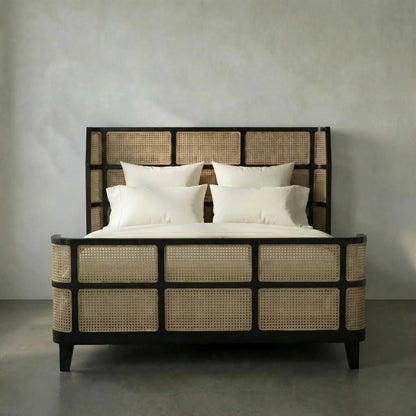 Porto Bed by Noir in hand rubbed black. Made from mahogany in a eclectic & global style.