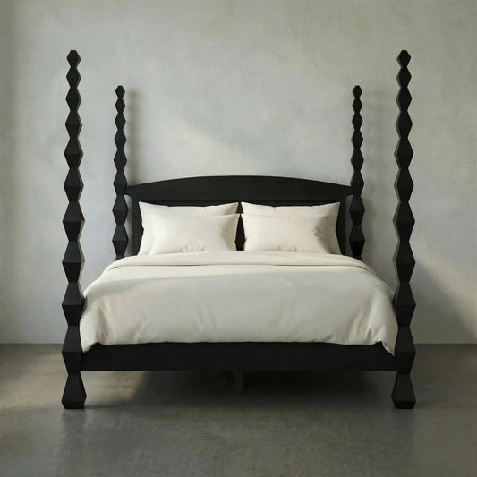 Brancusi Bed by Noir in hand rubbed black. Made from mahogany in a eclectic & global style.