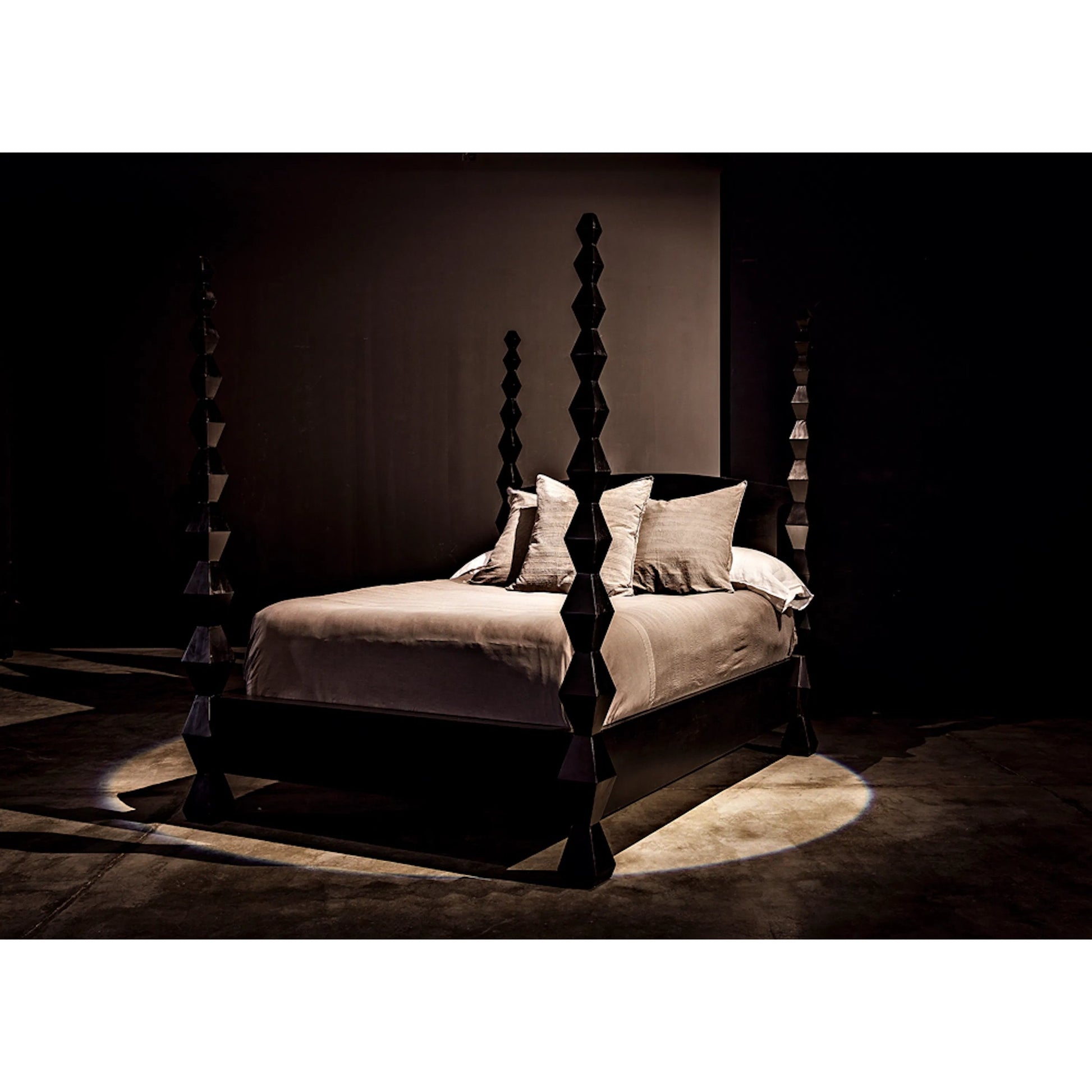 Brancusi Bed by Noir in hand rubbed black. Made from mahogany in a eclectic & global style.