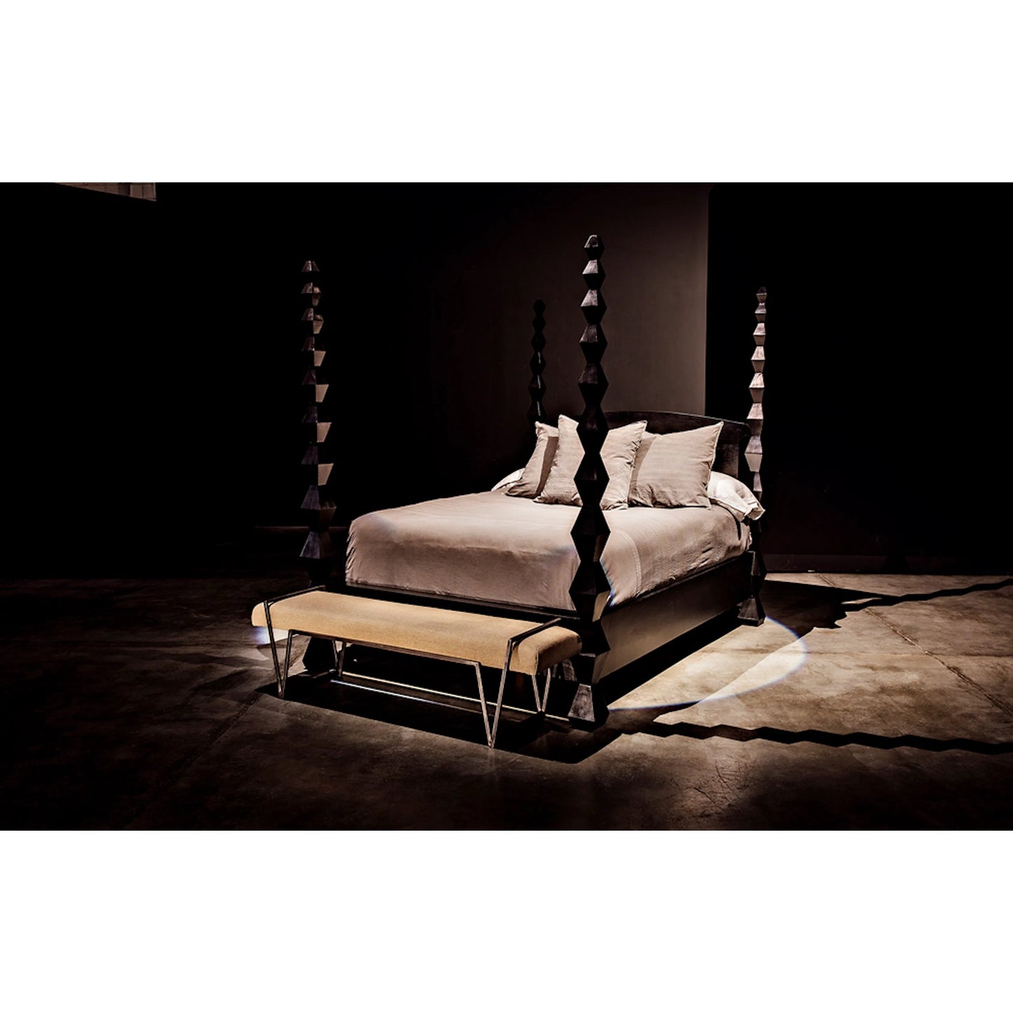 033 SI-1755517 | Lifestyle | Brancusi Bed by Noir in hand rubbed black. Made from mahogany in a eclectic & global style.