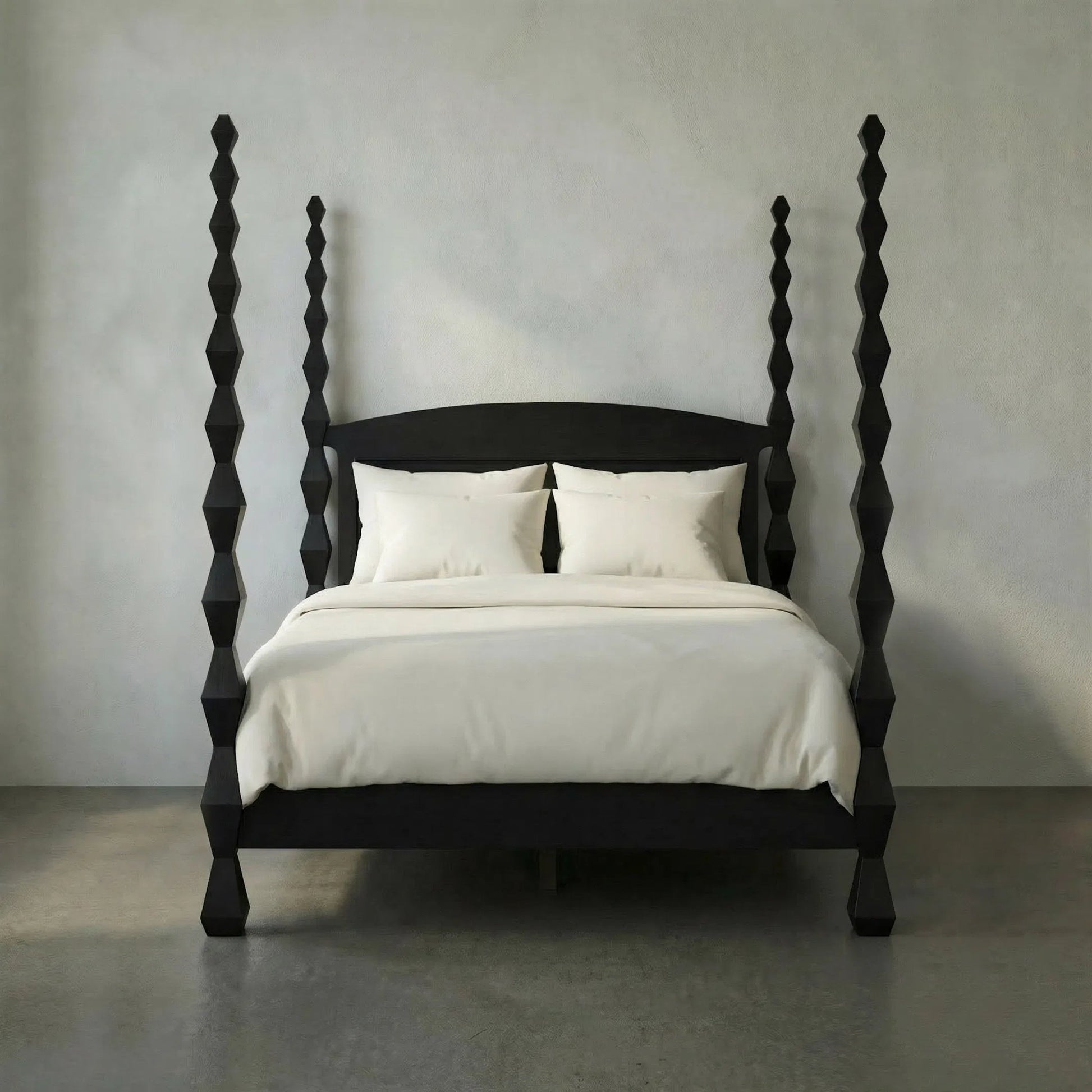 Brancusi Bed by Noir in hand rubbed black. Made from mahogany in a eclectic & global style.