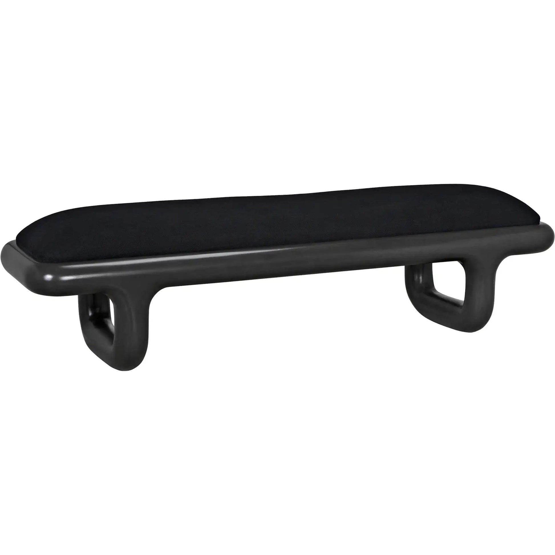 Sigmund Bench by Noir in pale. Made from mahogany and black cotton in a modern style.