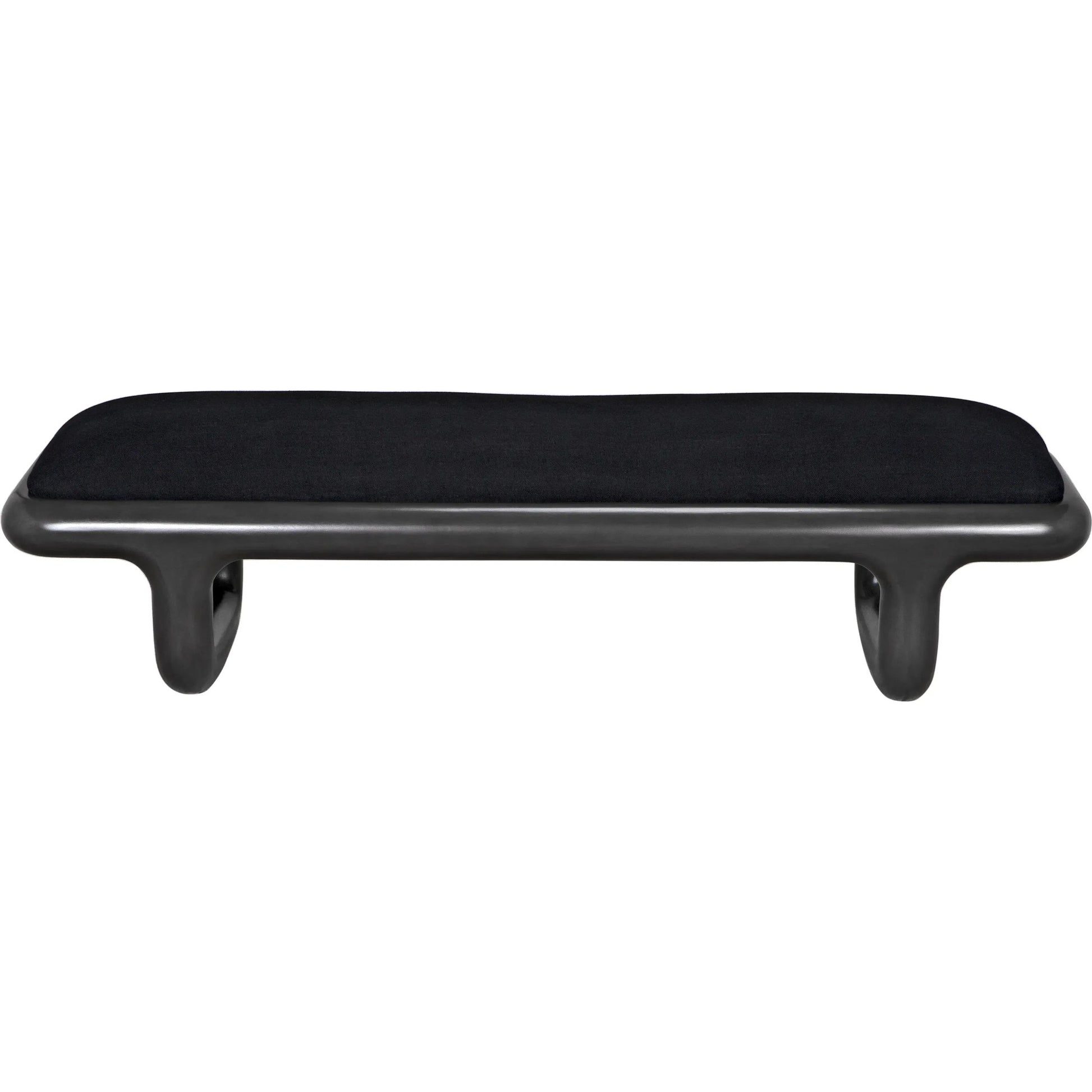 Sigmund Bench by Noir in pale. Made from mahogany and black cotton in a modern style.
