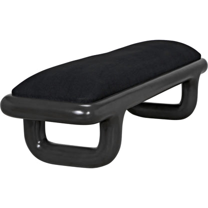 Sigmund Bench by Noir in pale. Made from mahogany and black cotton in a modern style.