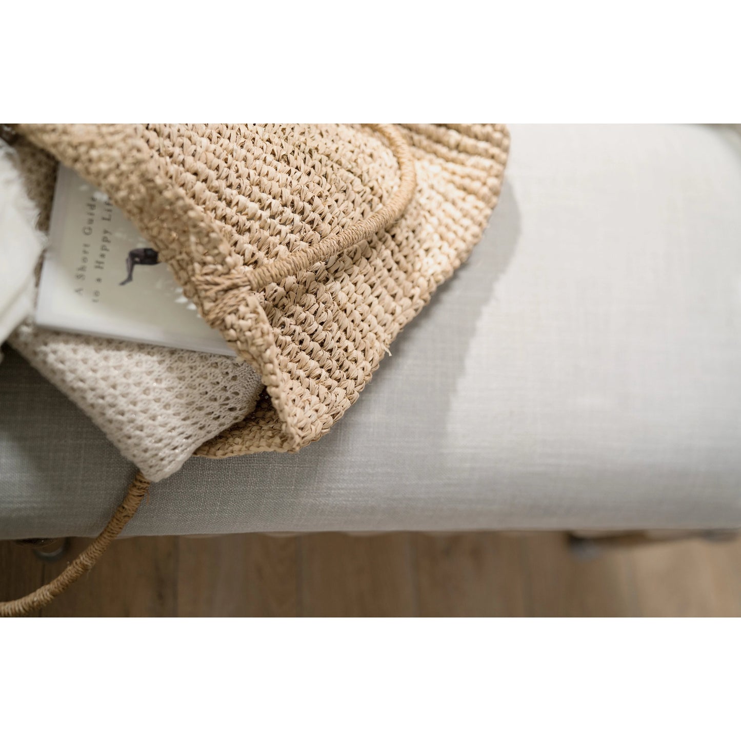 013 SI-1748447 | Closeup | Madera Bed Bench by Hooker Furniture in grey and light brown, soft gray. Made from fabric in a traditional style.