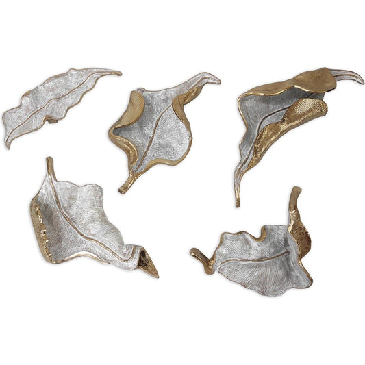 Iridescent Curling Leaves Wall Sculpture by John-Richard in brass. Made from unique in a transitional style.