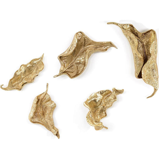 Curling Leaves Wall Sculpture (Set of Five) by John-Richard in brass. Made from unique in a transitional style.