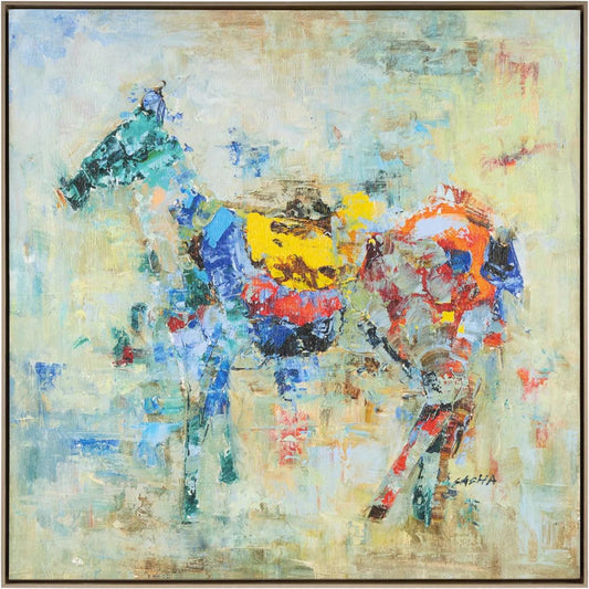 Equestrian Confetti by John-Richard in multicolored, champagne and matte gel. Made from canvas in a unique style.
