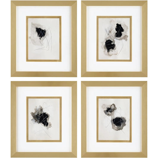 Carrie Pittman's Shadow (Set of 4) by John-Richard in black, white, gold. Made from watercolor paper in a unique style.