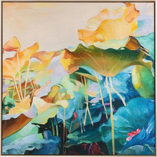Dreaming by John-Richard in orange, blue, yellow, green, champagne and matte gel. Made from canvas in a unique style.