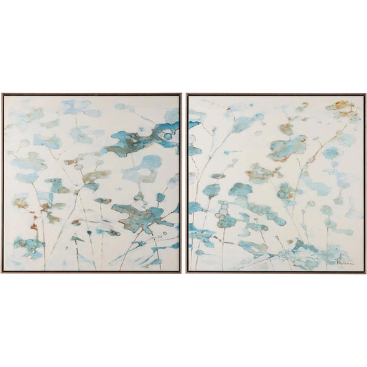Camille Thibodeaux's Morning Glory (Set of 2) by John-Richard in blue, brown, white, driftwood and glossy vitreous. Made from canvas in a unique style.