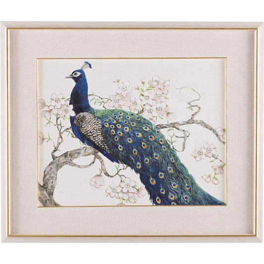 Tim O’Toole’s Peacock and Blossoms I by John-Richard in distressed, gold. Made from unique in a unique style.