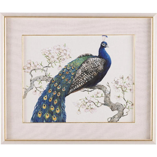 Tim O’Toole’s Peacock and Blossoms II by John-Richard in distressed, gold. Made from unique in a unique style.