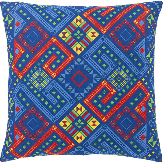 Global Brights Pillow - 7308 by Surya in bright blue, bright red, saffron, grass green. Made from 100% cotton in a eclectic & global style.
