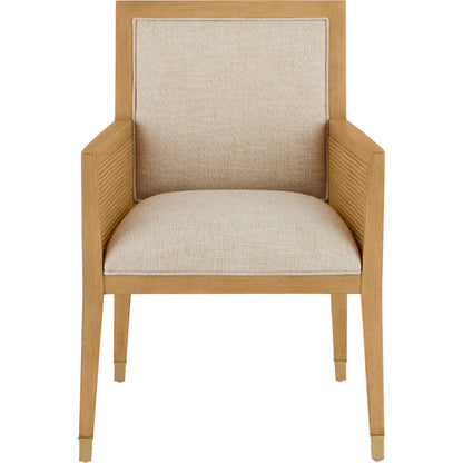 Santos Armchair by Currey and Company. Made from mahogany, rattan, brass in a modern style.