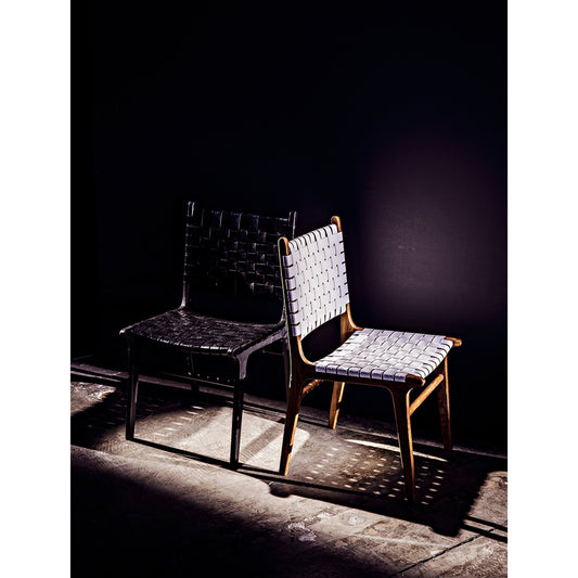 Dede Dining Chair by Noir in black and black teak, black leather. Made from teak, leather in a transitional style.