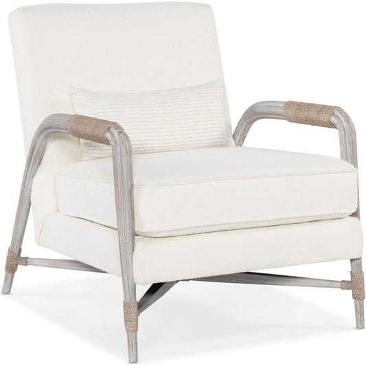 Isla Accent Lounge Chair by Hooker Furniture in macrame artic and light wood. Made from wood, fabric, rope in a modern style.
