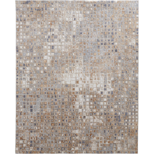 Laina Transitional Geometric Rug - 39G0F by Feizy in tan, ivory, blue. Made from unique in a unique style.