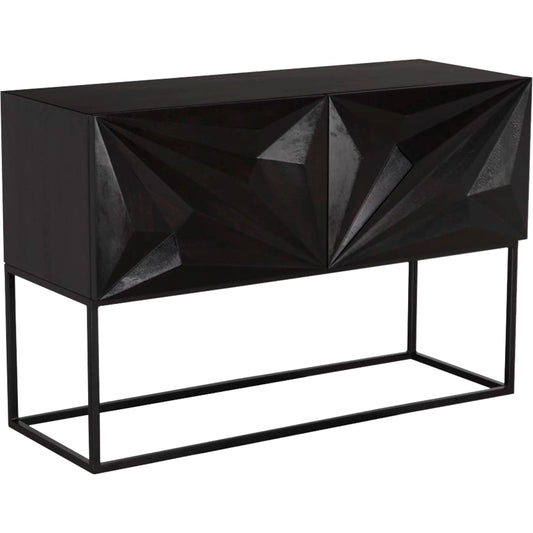 Small Zurich Console by Noir in ebony walnut. Made from walnut, industrial steel, veneer in a unique style.