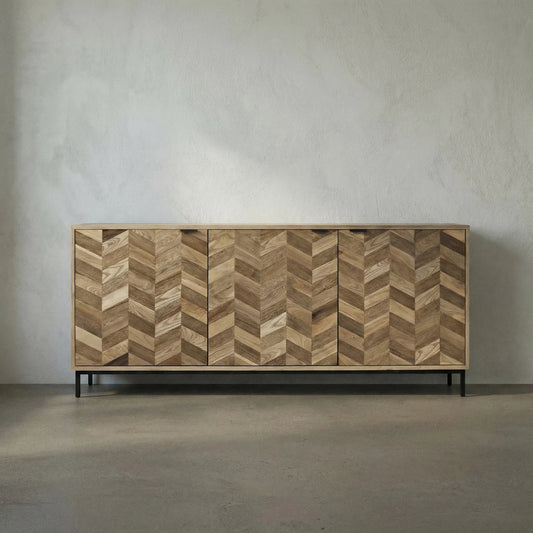 Herringbone Sideboard by Noir in washed walnut. Made from walnut, metal in a eclectic & global style.