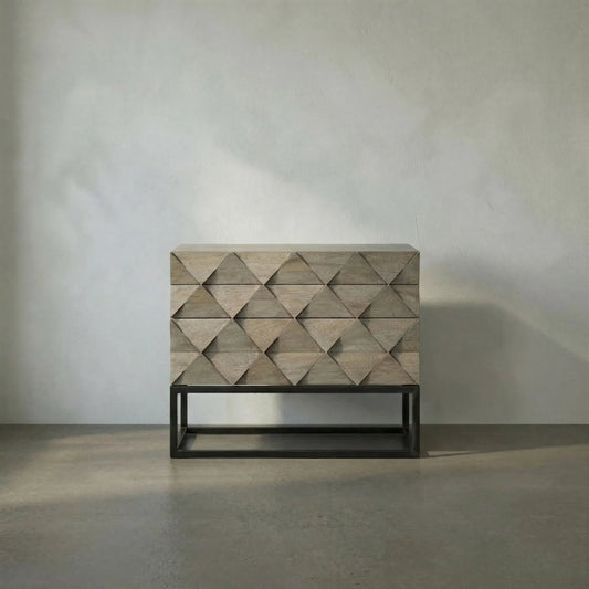 Draco Sideboard with Metal Stand by Noir in washed walnut. Made from walnut in a eclectic & global style.