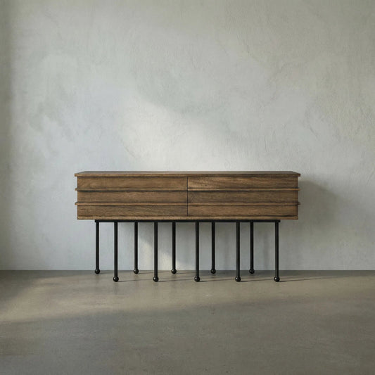 Olivier Console by Noir. Made from walnut, industrial steel, and veneer in a modern style.