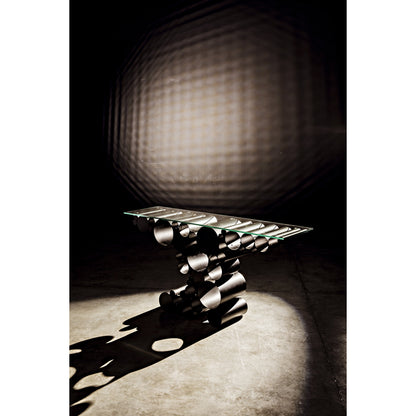 Paradox Console by Noir in black metal. Made from metal in a modern style.