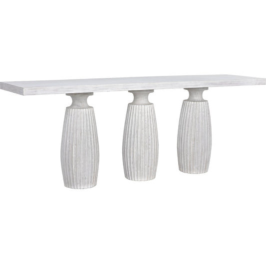 Evelyn Console by Noir in white wash. Made from mahogany in a transitional style.
