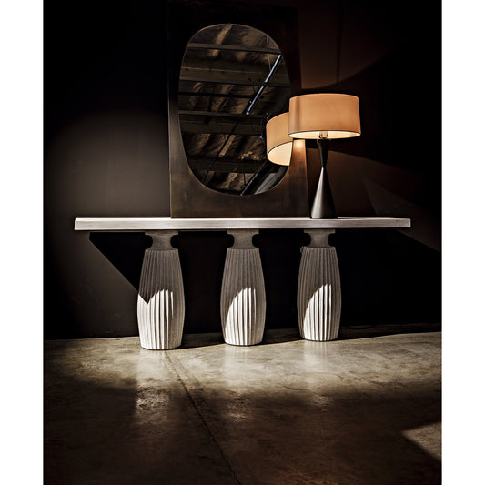 Evelyn Console by Noir in white wash. Made from mahogany in a transitional style.