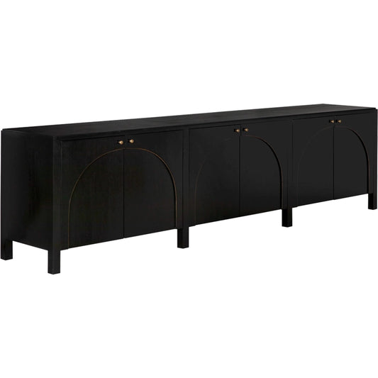 Weston Sideboard by Noir in hand rubbed black. Made from mahogany, veneer, brass pulls in a modern style.