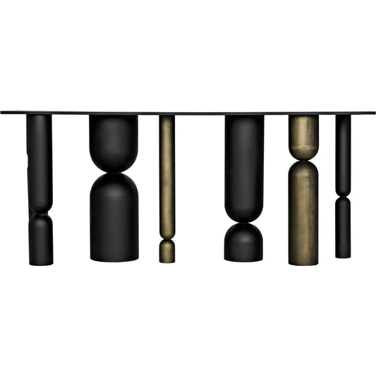 Figaro Console by Noir in matte black and aged brass. Made from industrial steel in a modern style.