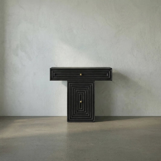 Brice Console by Noir in pale. Made from mahogany and brass pulls in a modern style.