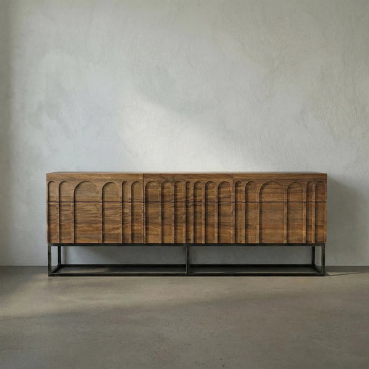 Casanova Sideboard by Noir in dark walnut. Made from walnut and industrial steel in a modern style.