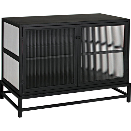 Chandler 2 Door Sideboard by Noir in matte black. Made from industrial steel and glass in a modern style.