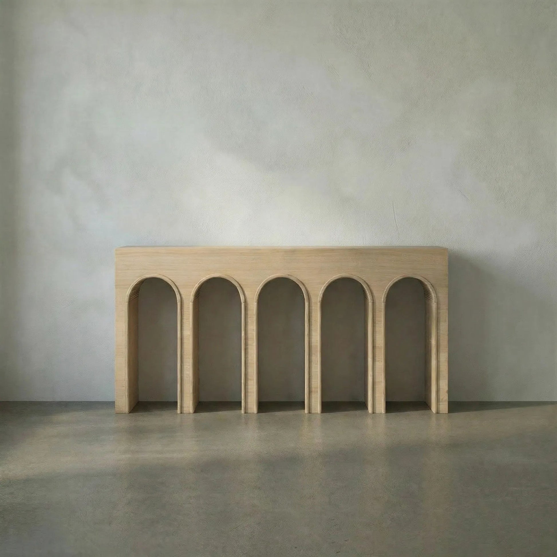 Enzo Console by Noir in natural, clear coat flat. Made from white oak in a modern style.