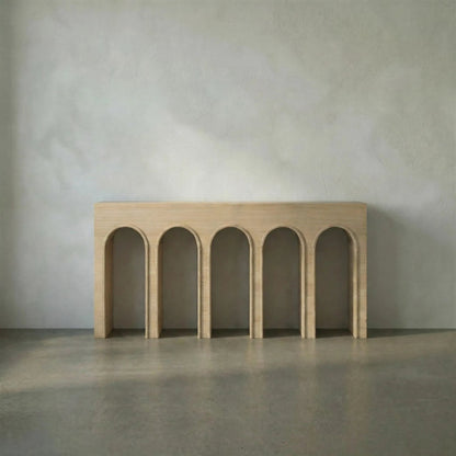Enzo Console by Noir in natural, clear coat flat. Made from white oak in a modern style.