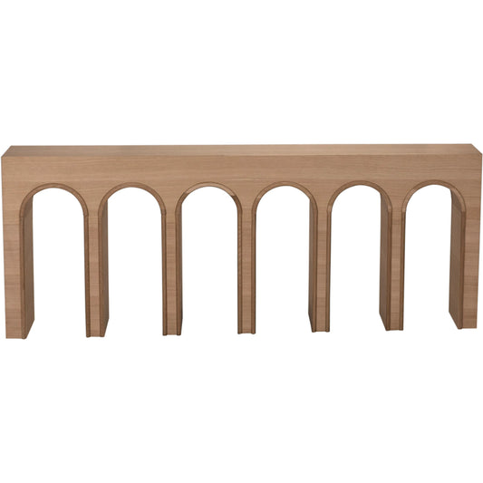 Enzo Console by Noir in natural, clear coat flat. Made from white oak in a modern style.
