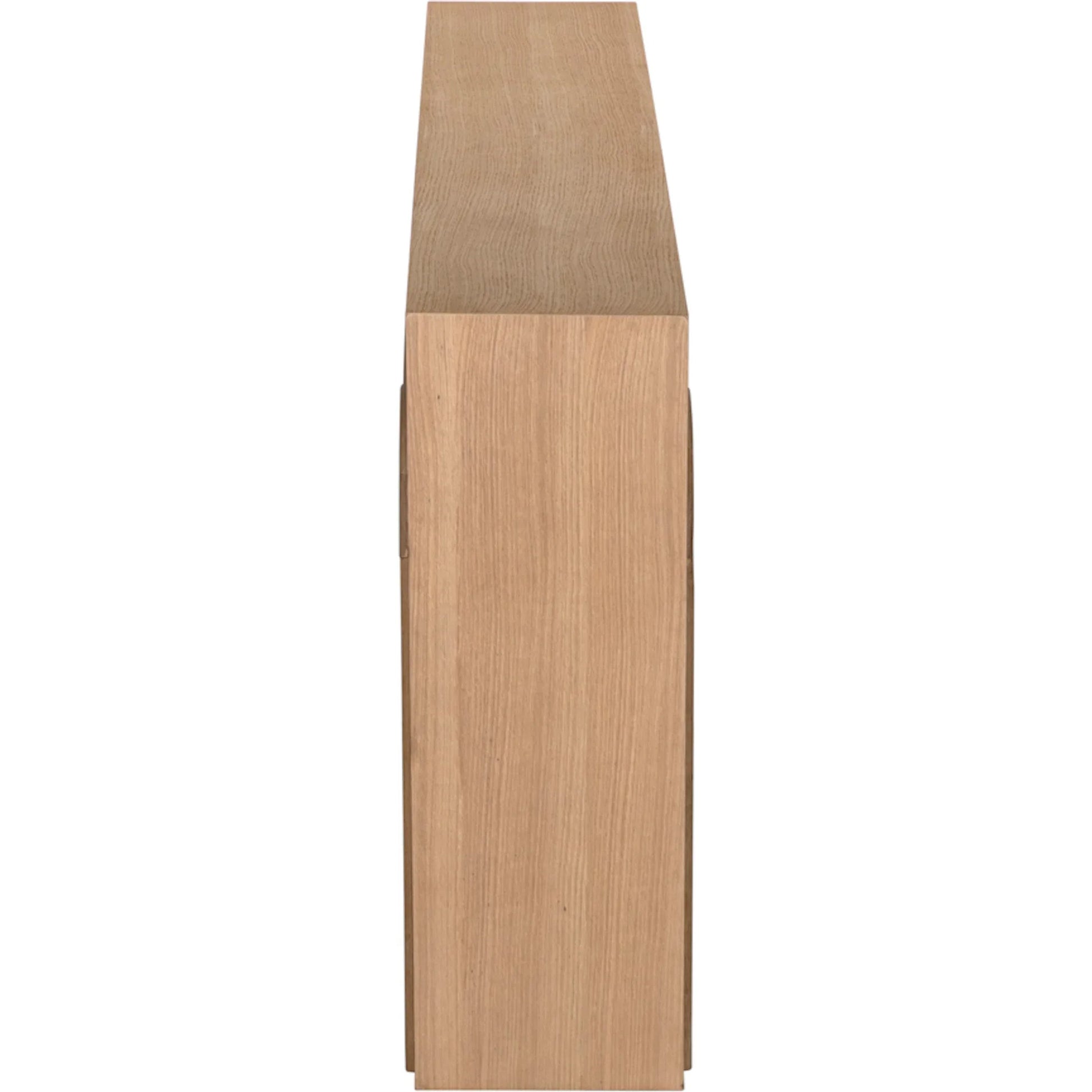 Enzo Console by Noir in natural, clear coat flat. Made from white oak in a modern style.