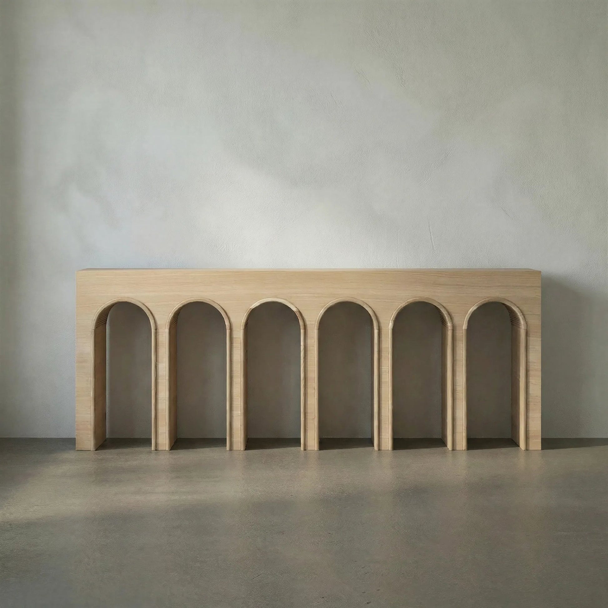 Enzo Console by Noir in natural, clear coat flat. Made from white oak in a modern style.