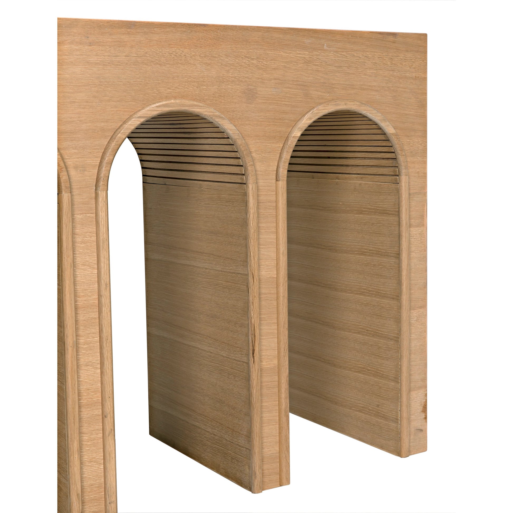 Enzo Console by Noir in natural, clear coat flat. Made from white oak in a modern style.