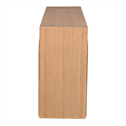 Enzo Console by Noir in natural, clear coat flat. Made from white oak in a modern style.