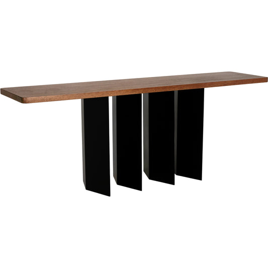 Delta Console with Metal Base by Noir in dark walnut. Made from walnut and industrial steel in a modern style.