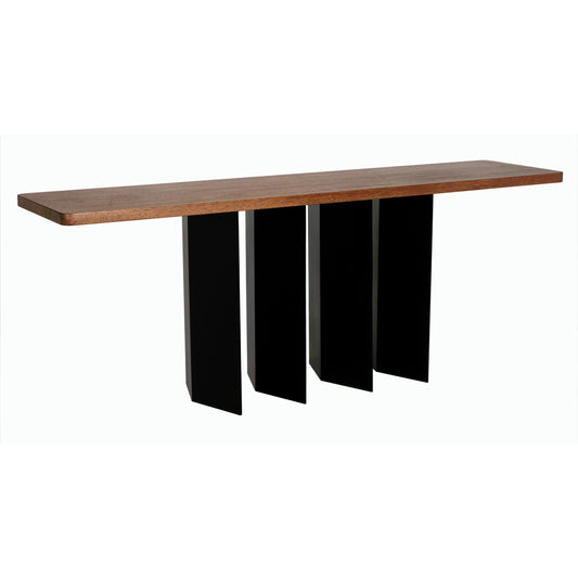 Delta Console with Metal Base by Noir in dark walnut. Made from walnut and industrial steel in a modern style.