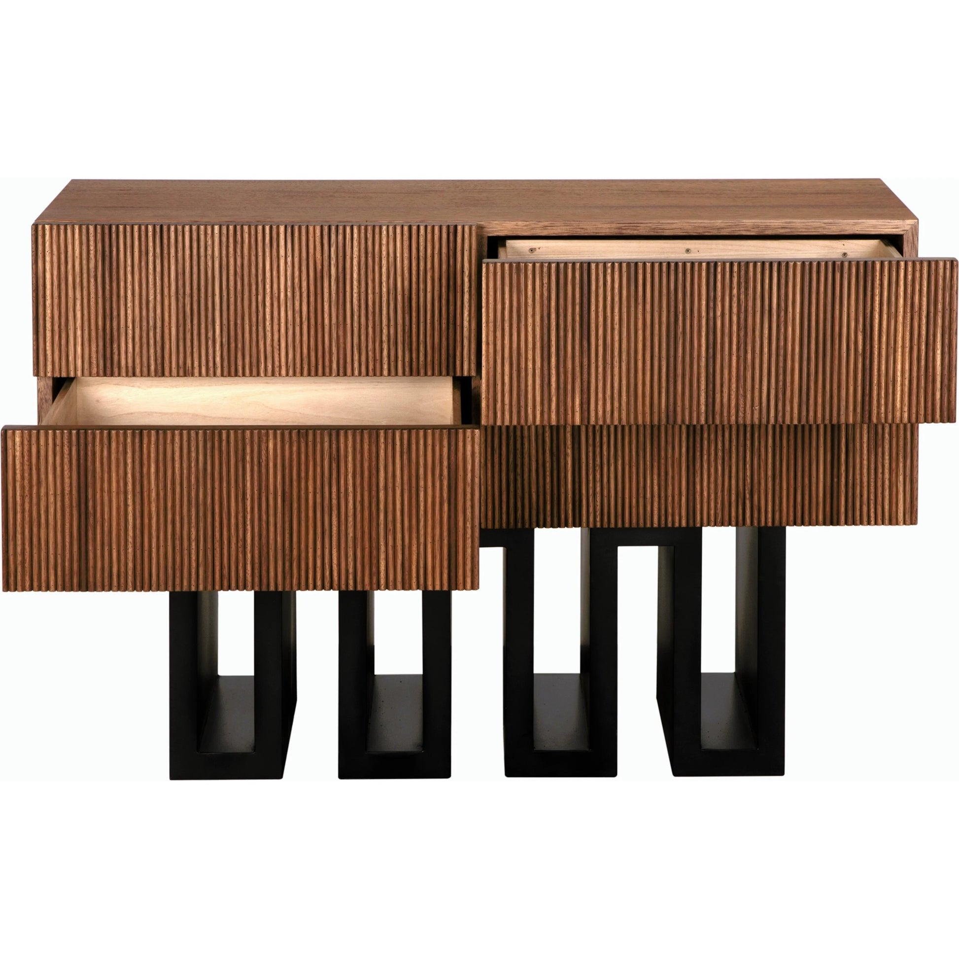 Nova Sideboard by Noir in dark walnut with matte black. Made from walnut and industrial steel in a eclectic & global style.