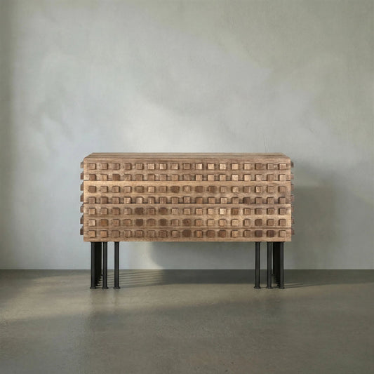 Wolfgang Sideboard by Noir in dark walnut with matte black. Made from walnut, veneer, industrial steel in a traditional style.