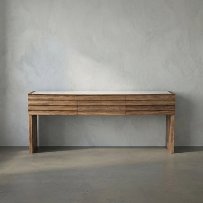Wolf Console with White Marble Top by Noir in dark walnut, white stone. Made from walnut, stone in a unique style.