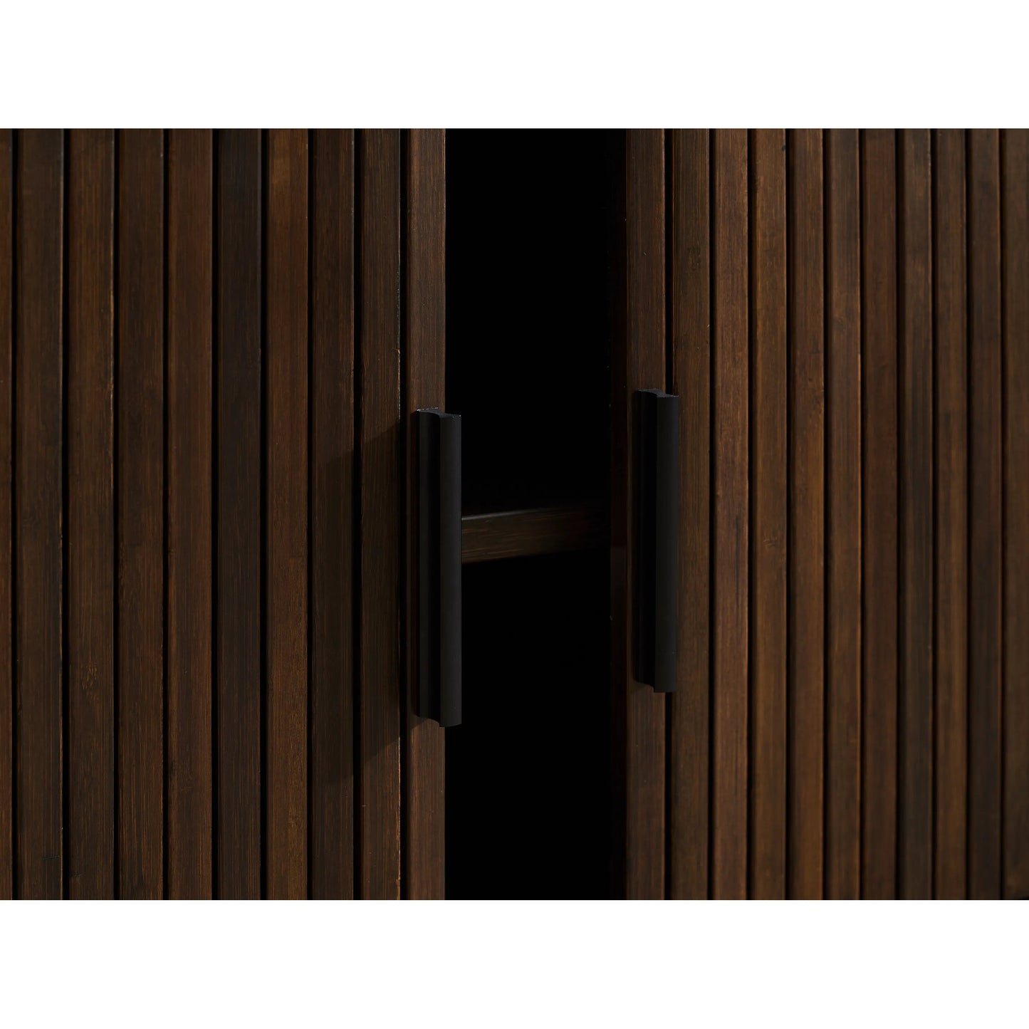 008 SI-2449204 | Closeup | Carmel Console Table by Greenington in black walnut. Made from 100% solid moso bamboo in a rustic style.