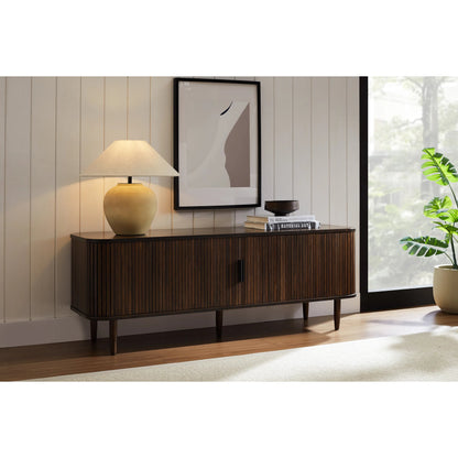 Carmel Console Table by Greenington in black walnut. Made from 100% solid moso bamboo in a rustic style.